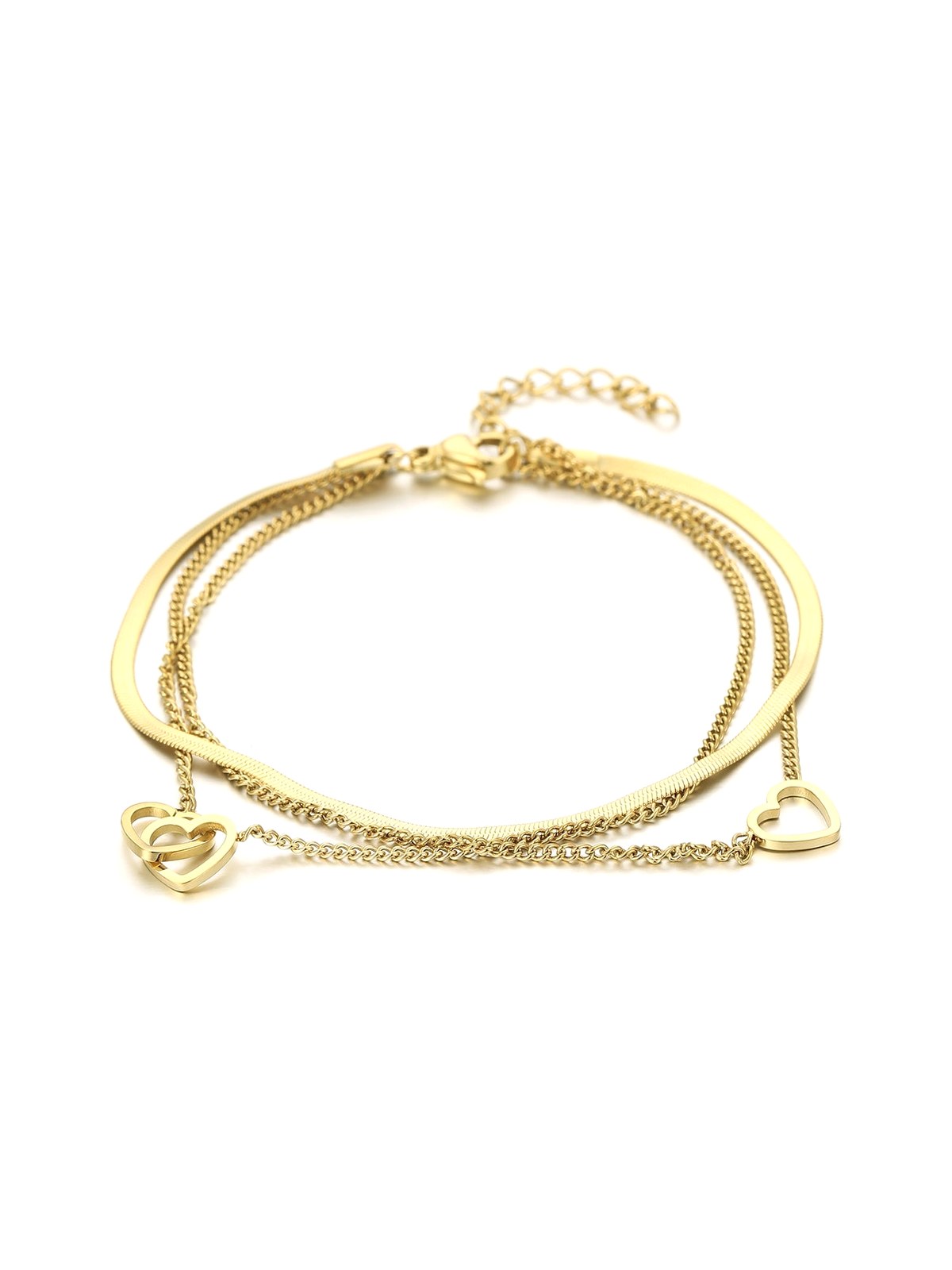 Gold Triple-Layer Heart Bracelet