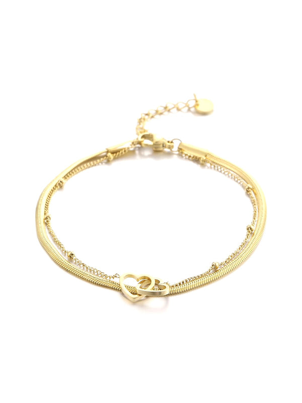 Tweelaags armband hartjes goud