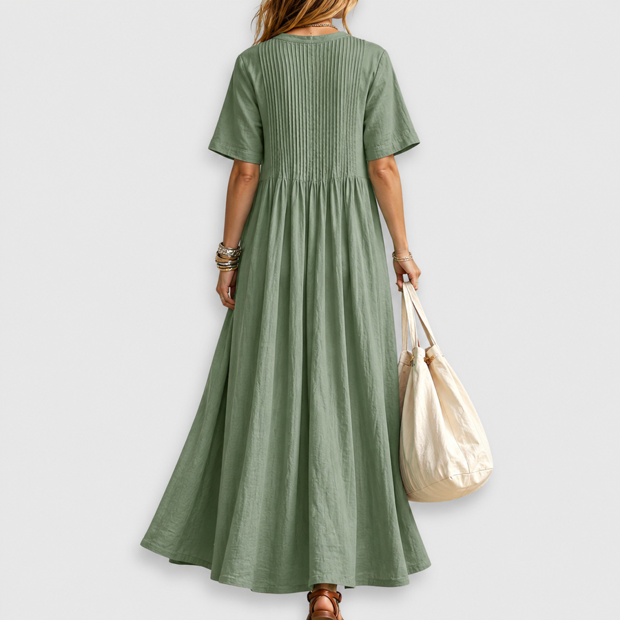 Elowen | Pintuck V-Neck Linen Maxi Dress — 5