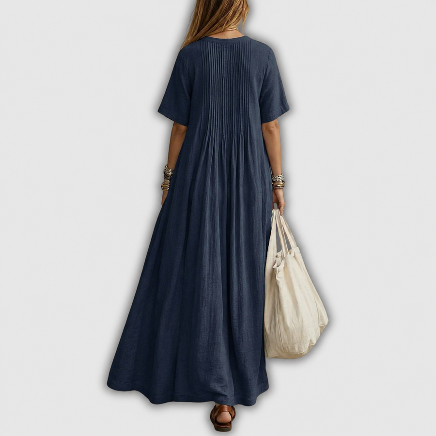 Elowen | Pintuck V-Neck Linen Maxi Dress — 7