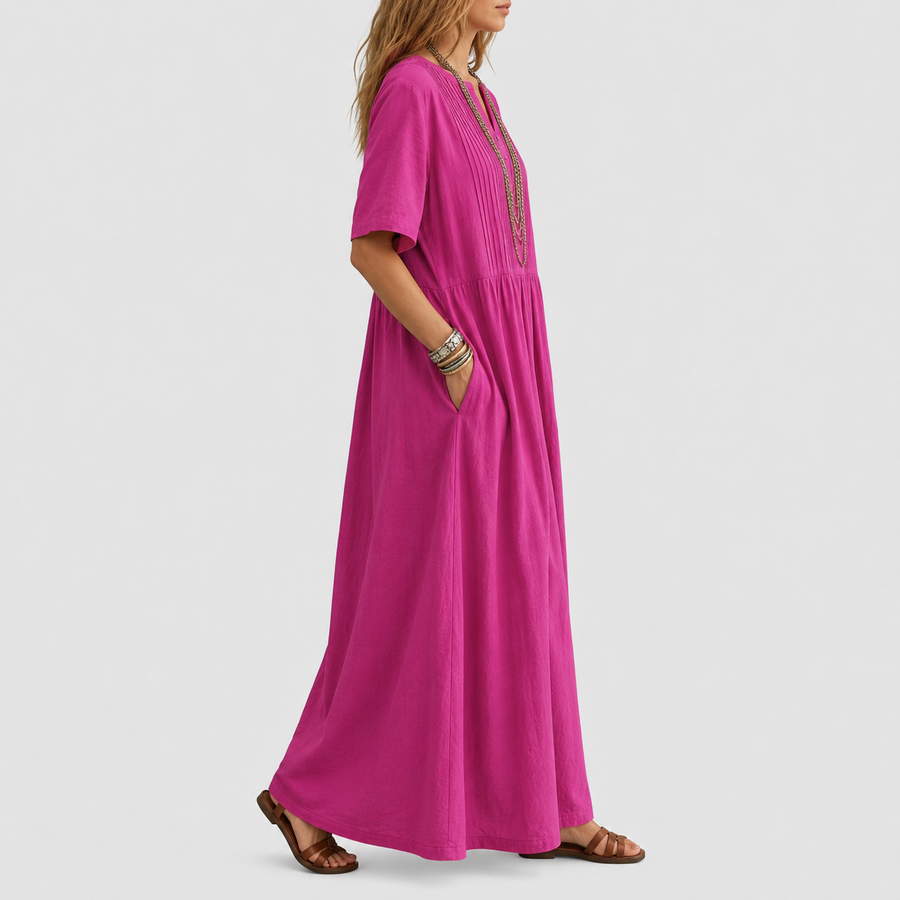 Elowen | Pintuck V-Neck Linen Maxi Dress — 2