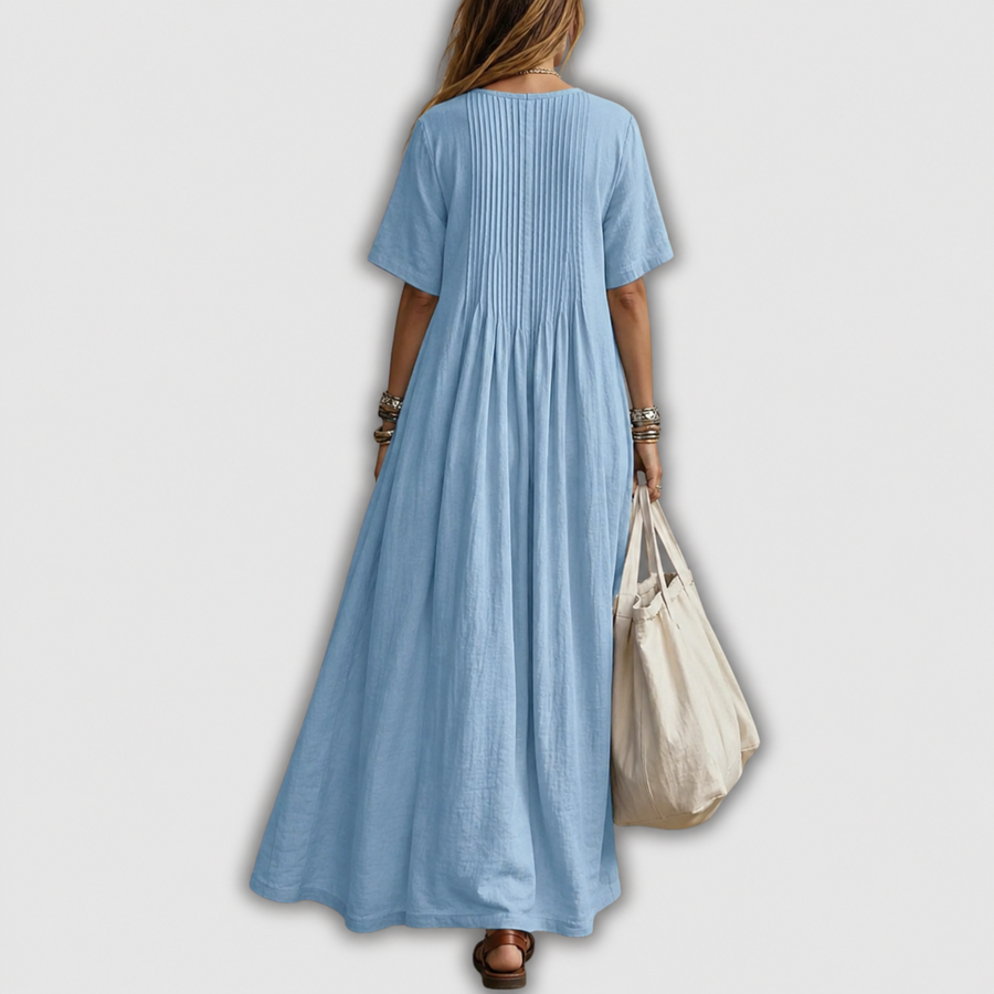 Elowen | Pintuck V-Neck Linen Maxi Dress — 9
