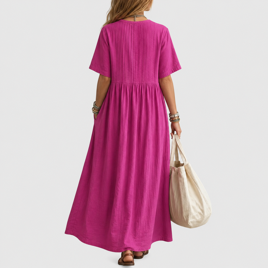 Elowen | Pintuck V-Neck Linen Maxi Dress — 3