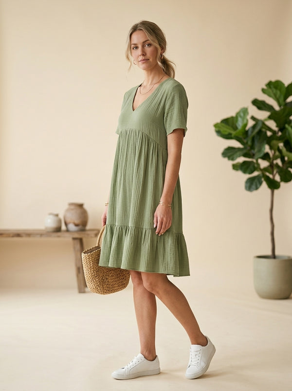 V-Neck Ruffle Dress