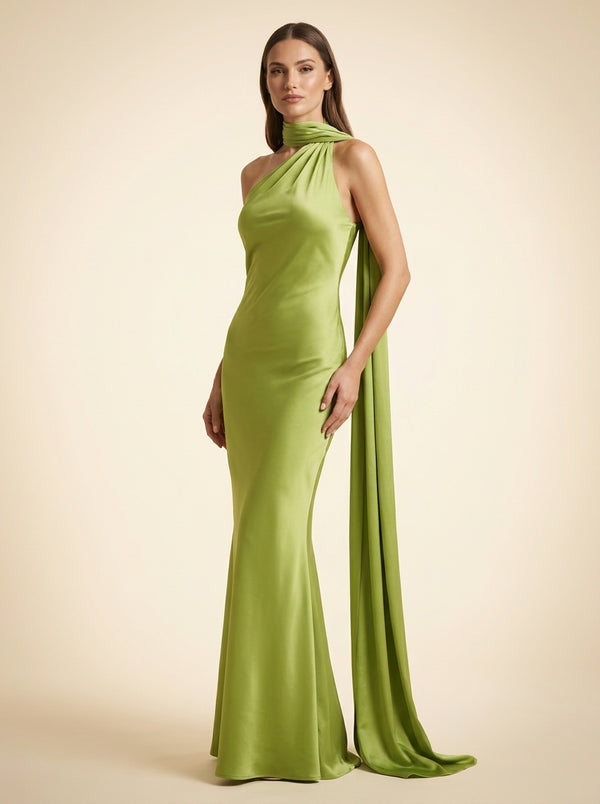 Backless Satin Halter Dress