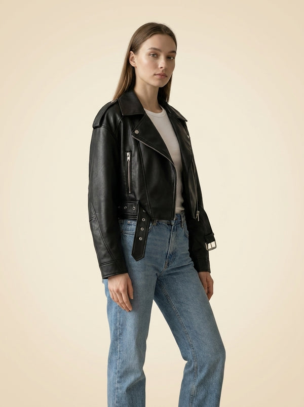 Mila | Korte Faux Leather Jas met Riem
