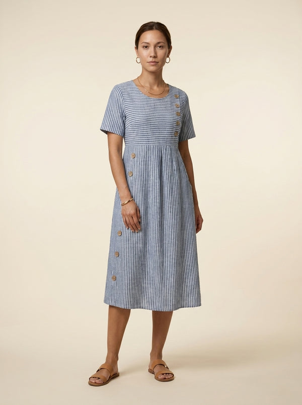 Cecily | Gestreepte Midi-jurk met Knopen