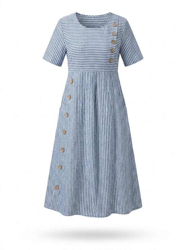 Cecily | Gestreepte Midi-jurk met Knopen