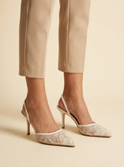 Mesh Floral Slingback Heels — 2