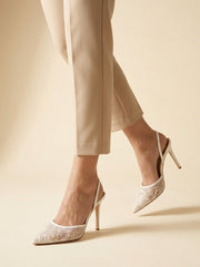 Mesh Floral Slingback Heels — 4