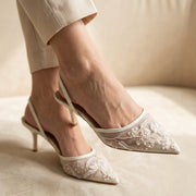 Mesh Floral Slingback Heels — 5